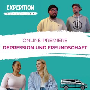 depression-freundschaft-premiere titelbild mit expedition depression logo und zwei freundespaaren