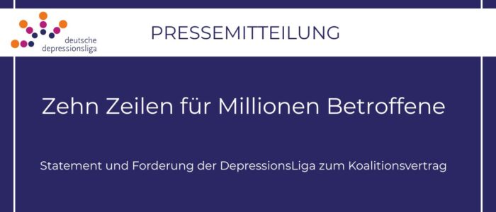 Titel pressemitteilung koalitionsvertrag mit schrift auf blauem hintergrund "zehn zeilen für millionen betroffene"