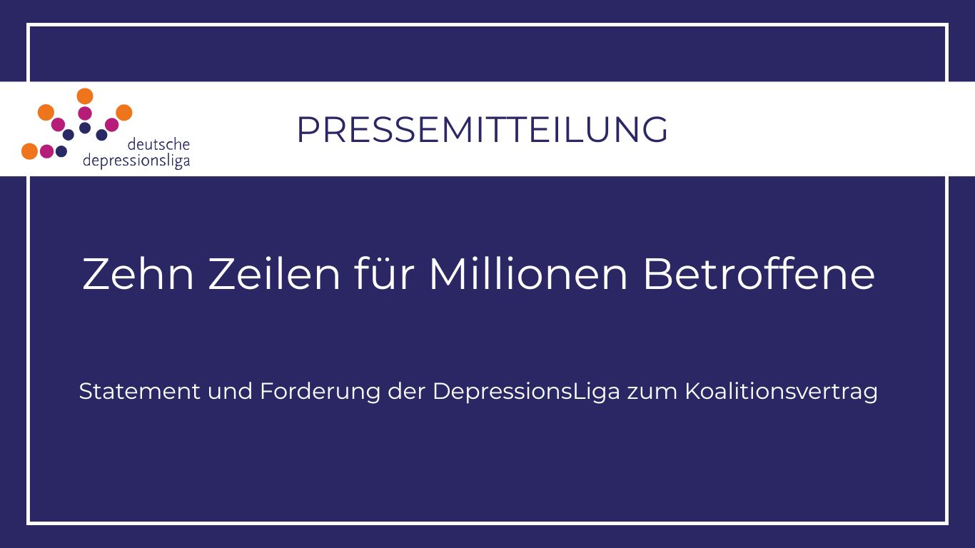 Titel pressemitteilung koalitionsvertrag mit schrift auf blauem hintergrund "zehn zeilen für millionen betroffene"