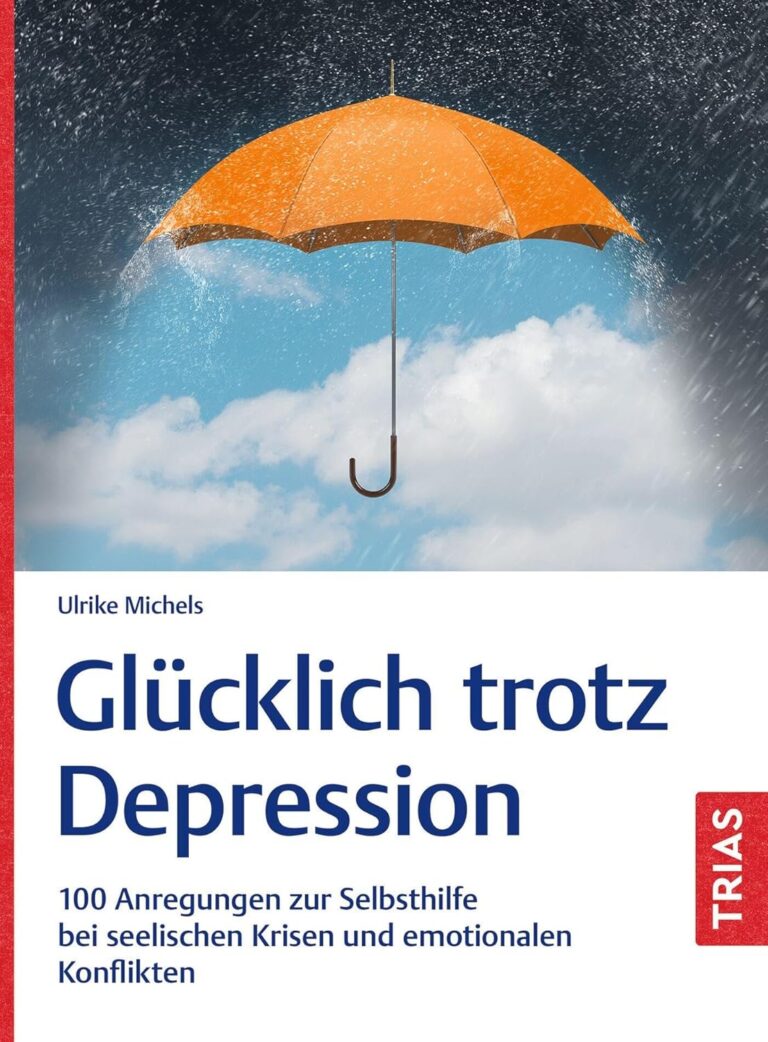 Medientipps 1 buchcover mit orangenem regenschirm gluecklich-trotz-depression-buch